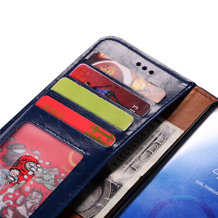 Crazy Horse PU Leather Wallet Cover + Detachable Leather Coated TPU Shell for Samsung Galaxy S9 SM-G960 - Blue-6