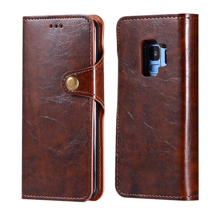 Crazy Horse PU Leather Wallet Cover + Detachable Leather Coated TPU Casing for Samsung Galaxy S9 SM-G960 - Brown-1