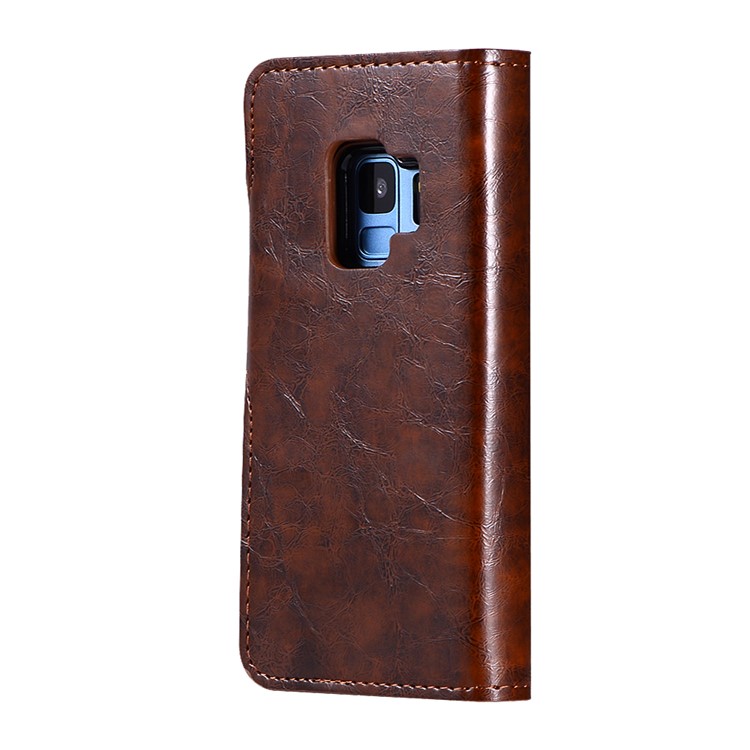 Crazy Horse PU Leather Wallet Cover + Detachable Leather Coated TPU Casing for Samsung Galaxy S9 SM-G960 - Brown-3