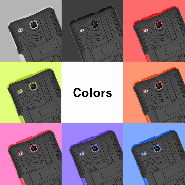 Tire Pattern Kickstand PC + TPU Hybrid Cover for Samsung Galaxy Tab E 8.0 T375 T377 - Black-12