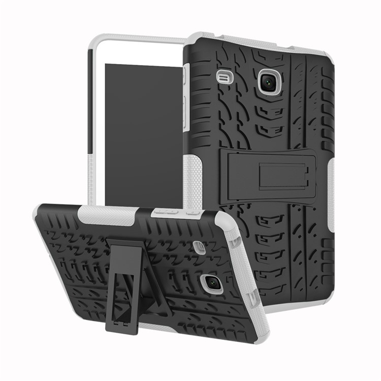 Tire Pattern Kickstand PC + TPU Hybrid Case for Samsung Galaxy Tab E 8.0 T375 T377 - White-1