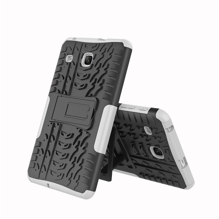 Tire Pattern Kickstand PC + TPU Hybrid Case for Samsung Galaxy Tab E 8.0 T375 T377 - White-2