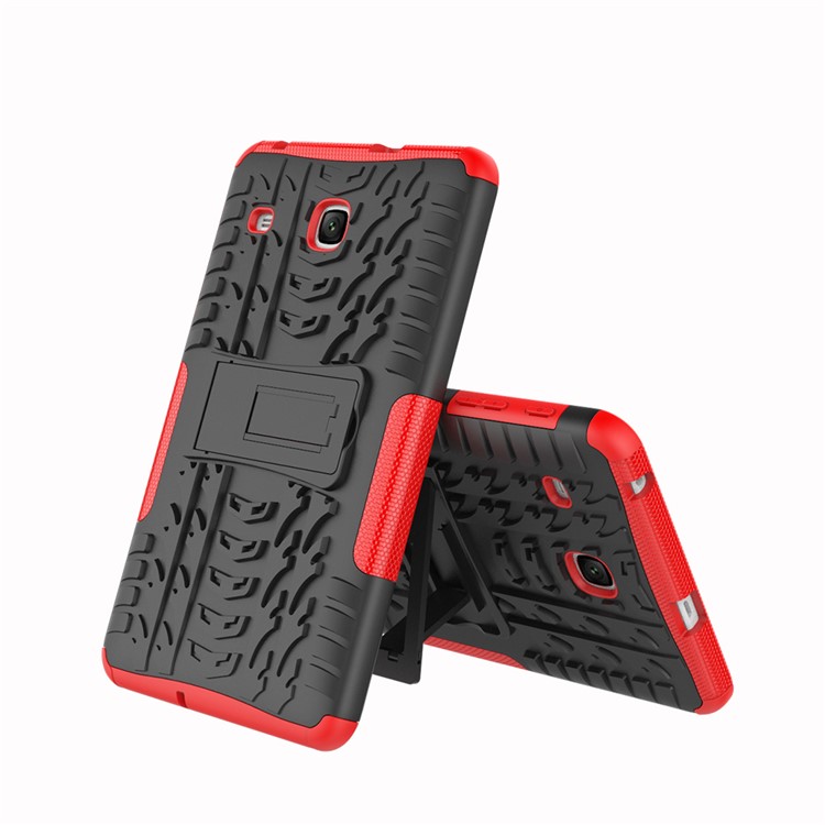 Tire Pattern Kickstand PC + TPU Hybrid Back Case for Samsung Galaxy Tab E 8.0 T375 T377 - Red-2