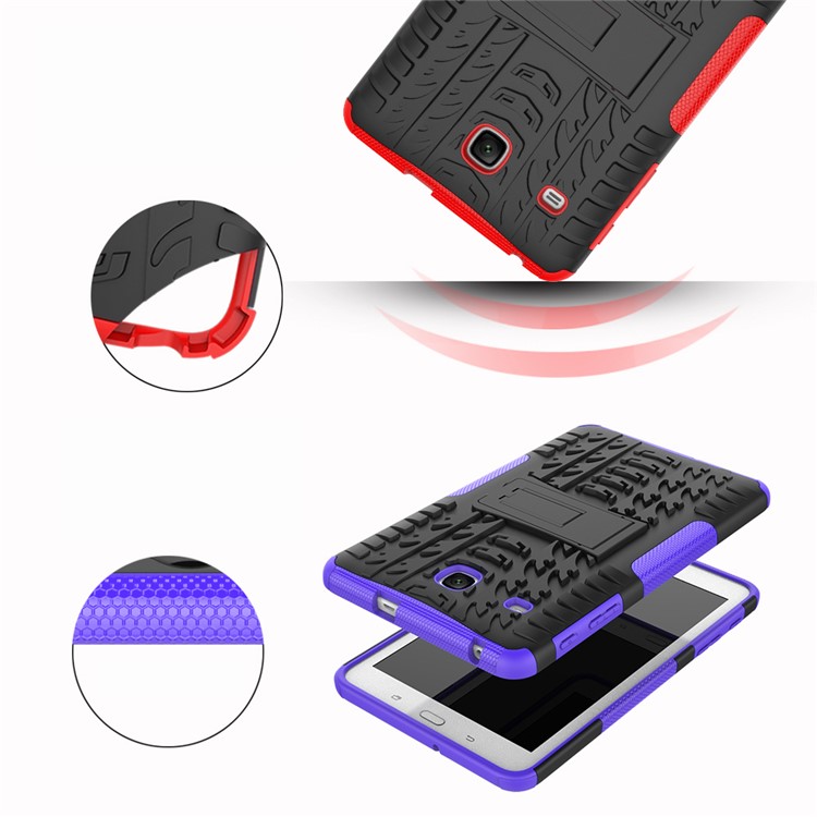 Tire Pattern Kickstand PC + TPU Hybrid Back Case for Samsung Galaxy Tab E 8.0 T375 T377 - Red-3
