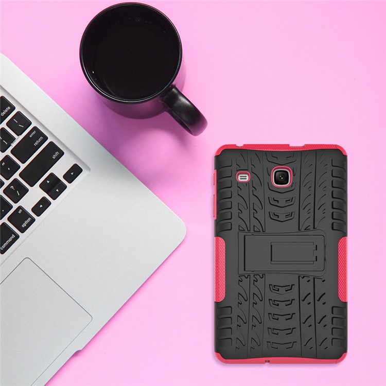 Tire Pattern Kickstand PC + TPU Hybrid Back Case for Samsung Galaxy Tab E 8.0 T375 T377 - Red-4