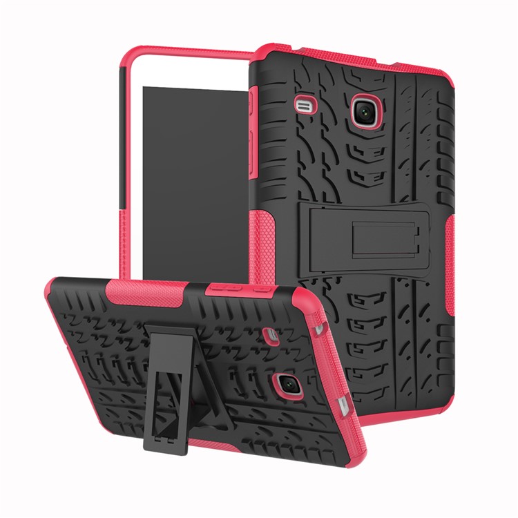 Tire Pattern Kickstand PC + TPU Hybrid Mobile Cover for Samsung Galaxy Tab E 8.0 T375 T377 - Rose-1