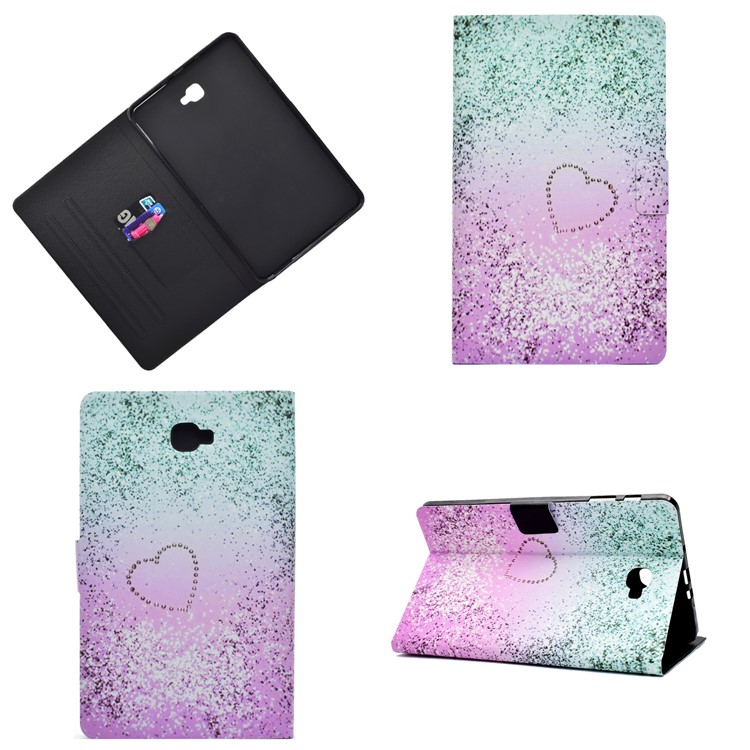 Patterned Card Holder Leather Case Shell for Samsung Galaxy Tab A 10.1 (2016) T580 T585 - Glitter and Heart-1