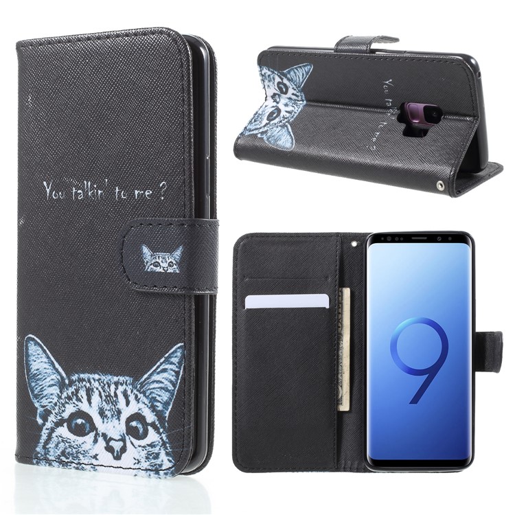 Pattern Printing Leather Wallet Stand Case for Samsung Galaxy S9 SM-G960 - You Talking to Me-1