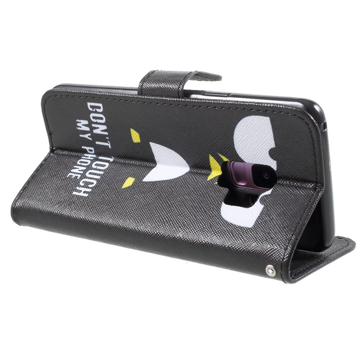 Pattern Printing Leather Wallet Cover with Stand for Samsung Galaxy S9 SM-G960 - Don't Touch My Phone-5