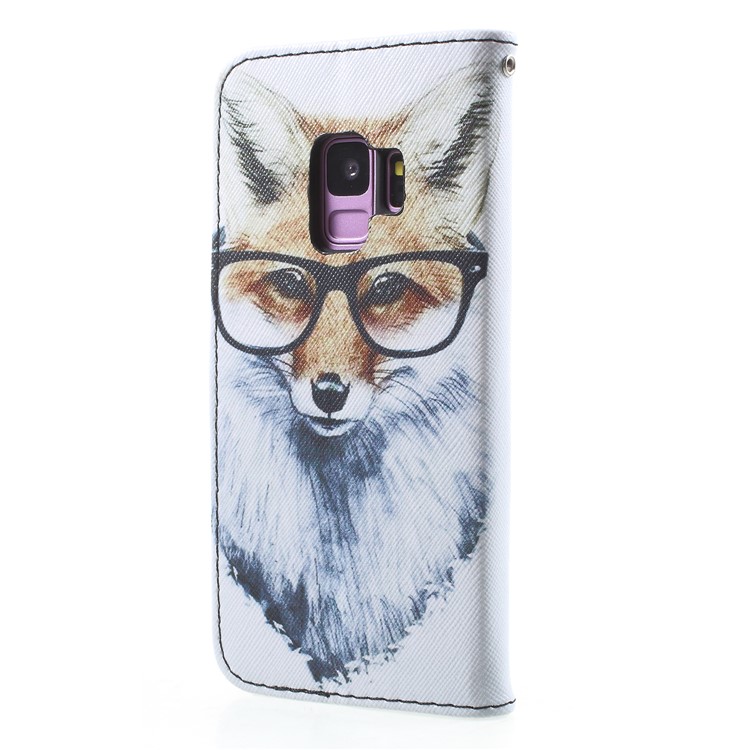 Pattern Printing PU Leather Protection Cell Phone Cover for Samsung Galaxy S9 SM-G960 - Fox Wearing Glasses-2