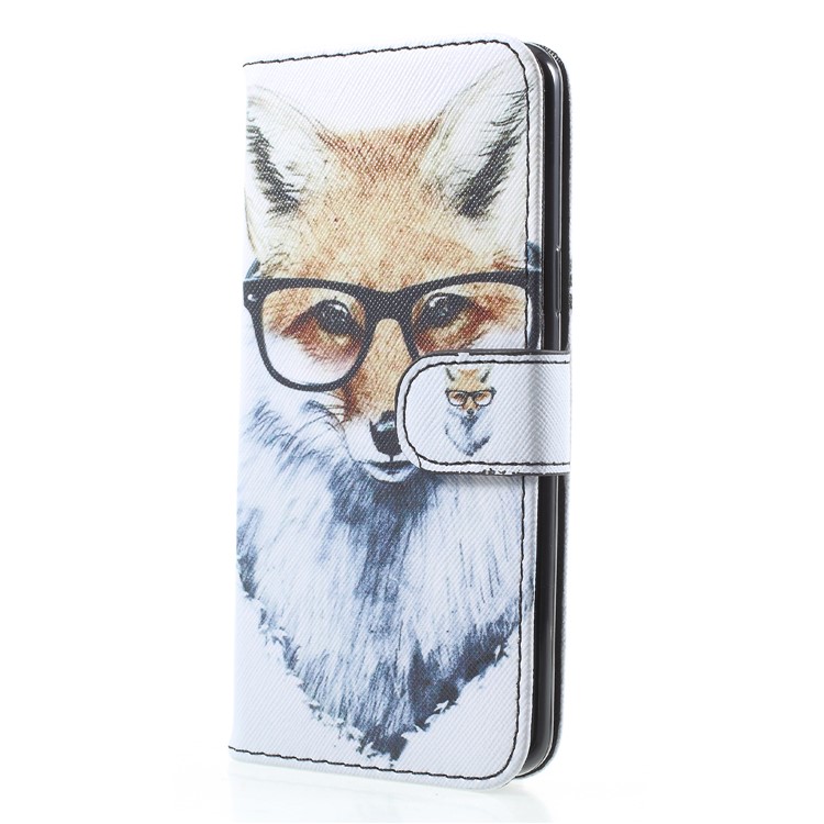 Pattern Printing PU Leather Protection Cell Phone Cover for Samsung Galaxy S9 SM-G960 - Fox Wearing Glasses-3