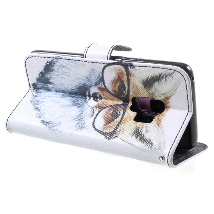 Pattern Printing PU Leather Protection Cell Phone Cover for Samsung Galaxy S9 SM-G960 - Fox Wearing Glasses-5