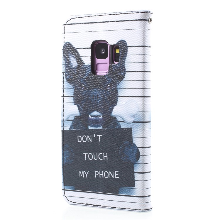 Pattern Printing Leather Wallet Stand Mobile Phone Shell for Samsung Galaxy S9 SM-G960 - Black Dog and It's Warnings-2