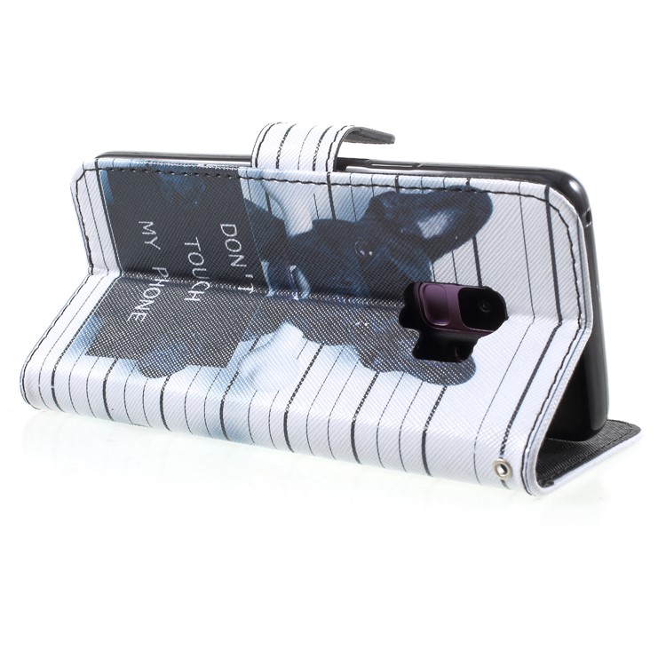 Pattern Printing Leather Wallet Stand Mobile Phone Shell for Samsung Galaxy S9 SM-G960 - Black Dog and It's Warnings-5