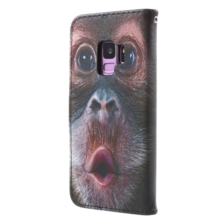 Pattern Printing Stand Wallet Leather Protection Mobile Phone Shell for Samsung Galaxy S9 SM-G960 - Monkey Pattern-2