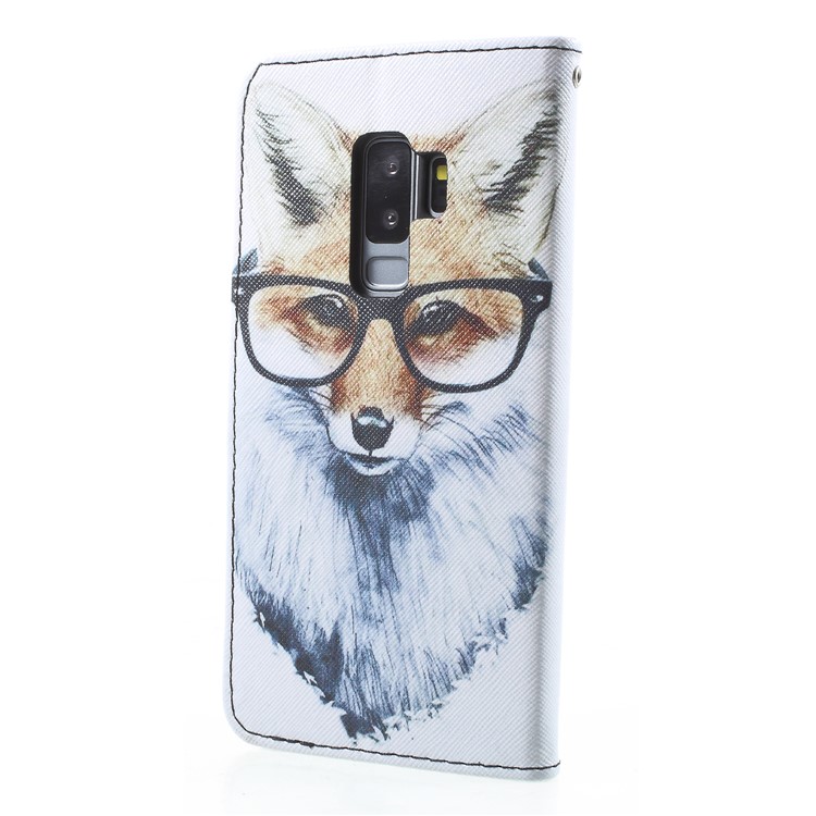 Pattern Printing Wallet Leather Stand Phone Casing for Samsung Galaxy S9 Plus SM-G965 - Fox Wearing Glasses-2