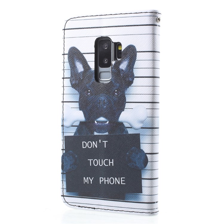 Pattern Printing Stand Leather Wallet Mobile Cover for Samsung Galaxy S9 Plus SM-G965 - Black Dog and It's Warnings-2