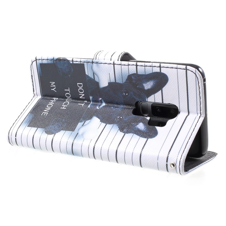 Pattern Printing Stand Leather Wallet Mobile Cover for Samsung Galaxy S9 Plus SM-G965 - Black Dog and It's Warnings-5