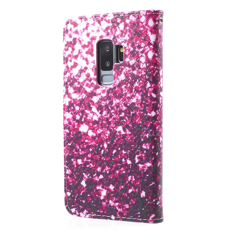 Pattern Printing PU Leather Wallet Phone Shell for Samsung Galaxy S9 Plus SM-G965 - Rose Glitter Sequins-2