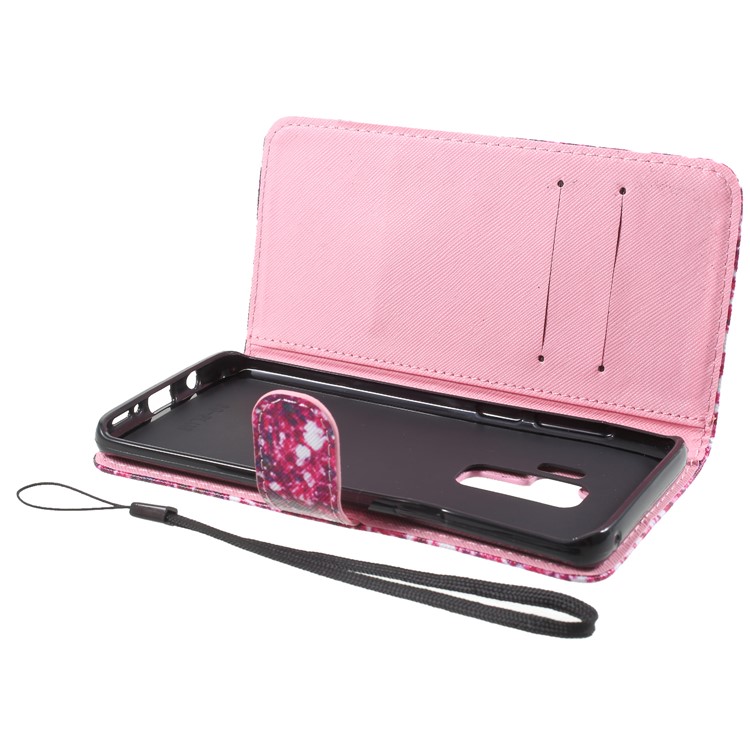 Pattern Printing PU Leather Wallet Phone Shell for Samsung Galaxy S9 Plus SM-G965 - Rose Glitter Sequins-6
