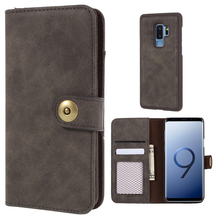 Detachable 2-in-1 Vintage Style Split Leather Wallet Phone Case for Samsung Galaxy S9 Plus SM-G965 - Grey-1