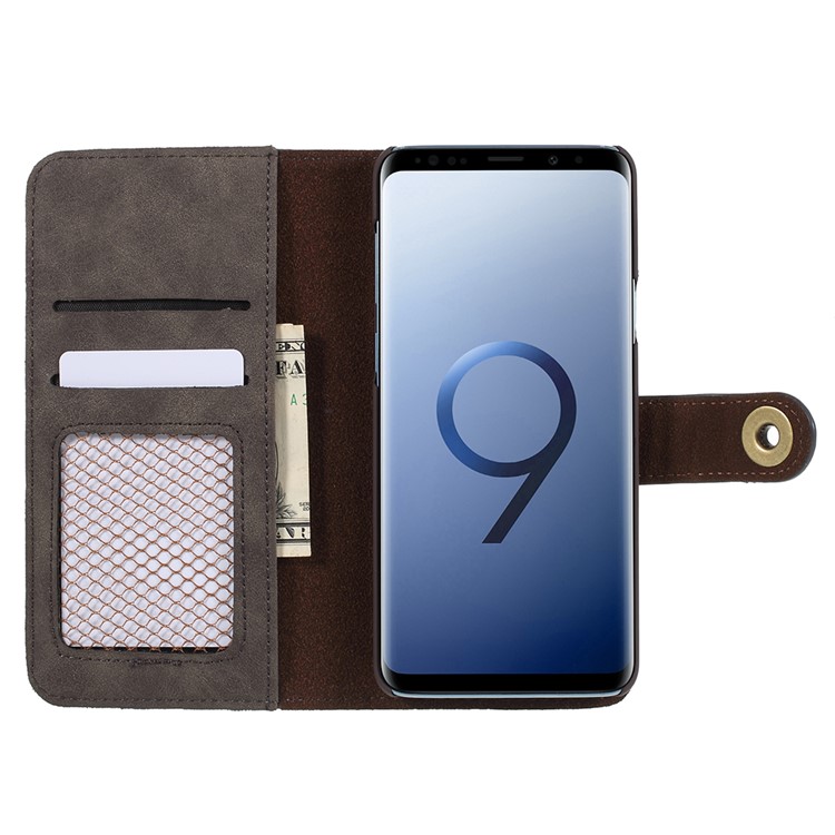 Detachable 2-in-1 Vintage Style Split Leather Wallet Phone Case for Samsung Galaxy S9 Plus SM-G965 - Grey-5