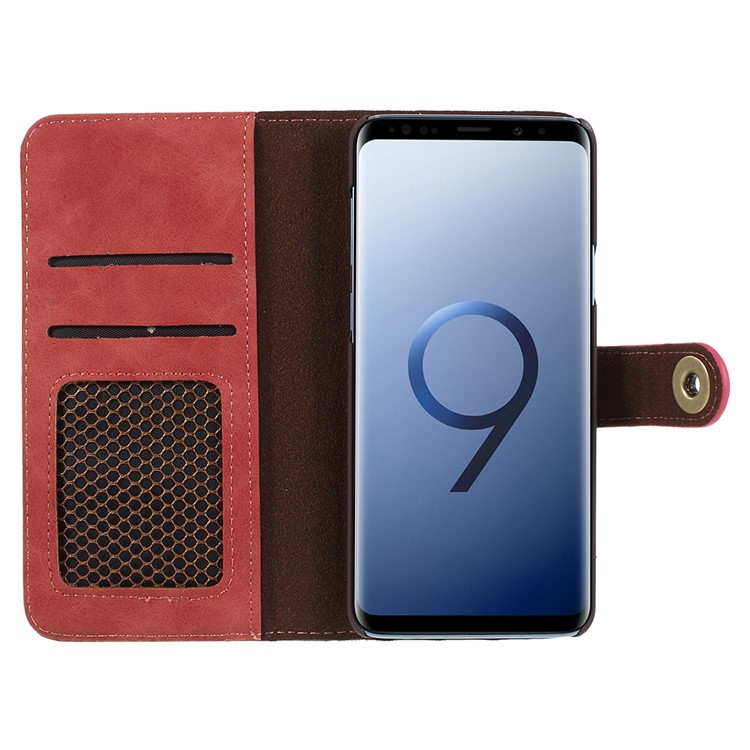 Detachable 2-in-1 Vintage Style Split Leather Wallet Phone Cover for Samsung Galaxy S9 Plus SM-G965 - Red-4
