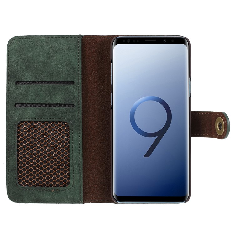 Detachable 2-in-1 Vintage Style Split Leather Wallet Phone Casing for Samsung Galaxy S9 Plus SM-G965 - Green-4