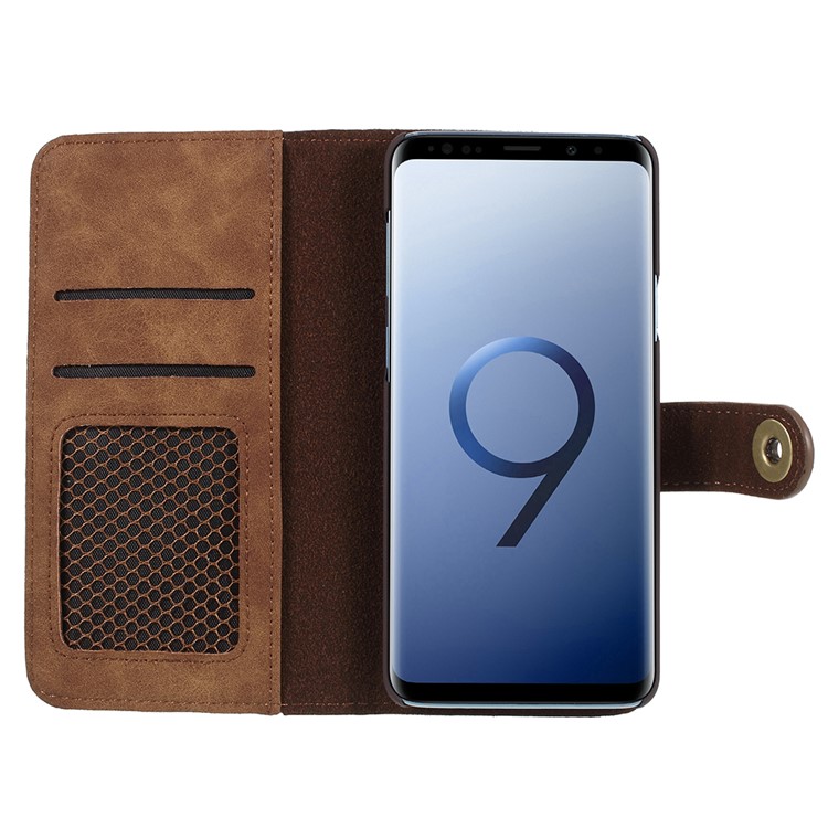 Detachable 2-in-1 Vintage Style Split Leather Wallet Phone Accessory Case for Samsung Galaxy S9 Plus SM-G965 - Coffee-4