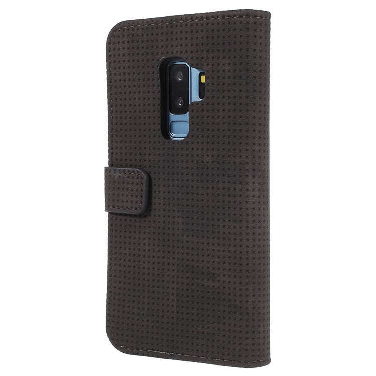 Mesh Pattern Retro Leather Wallet Stand Casing for Samsung Galaxy S9 Plus SM-G965 - Black-2