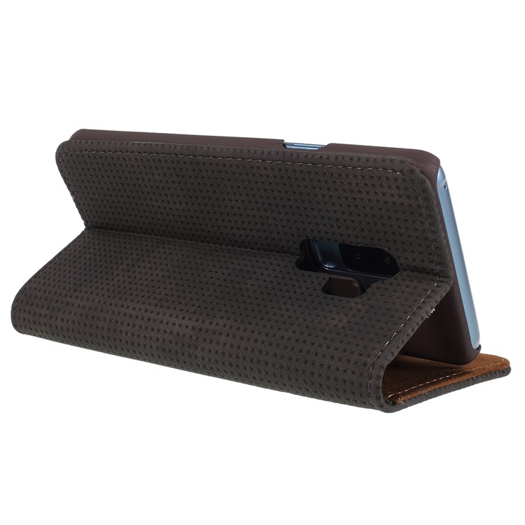 Mesh Pattern Retro Leather Wallet Stand Casing for Samsung Galaxy S9 Plus SM-G965 - Black-5