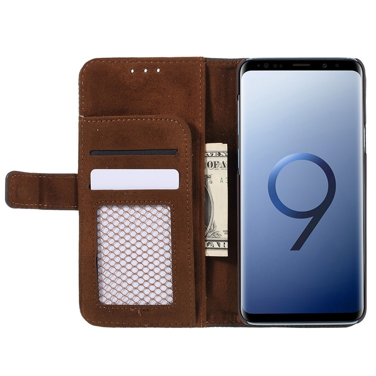 Mesh Pattern Retro Leather Wallet Stand Casing for Samsung Galaxy S9 Plus SM-G965 - Black-6
