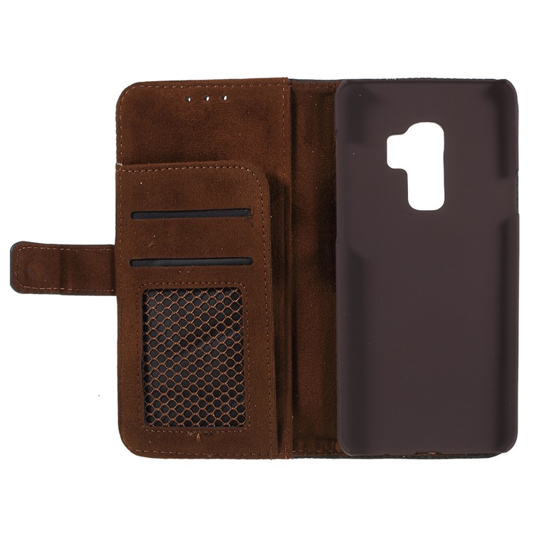 Mesh Pattern Retro Leather Wallet Stand Casing for Samsung Galaxy S9 Plus SM-G965 - Black-7