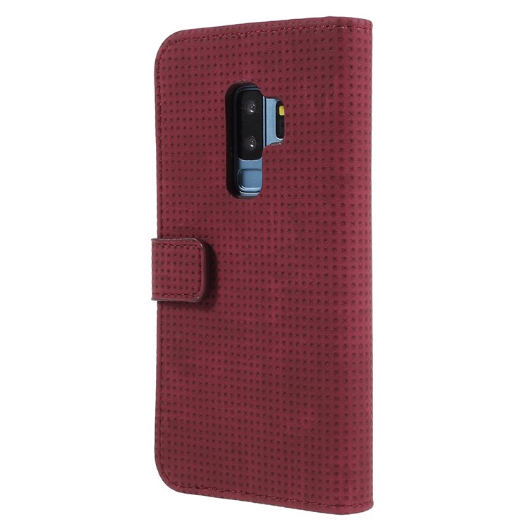 Mesh Pattern Retro Leather Wallet Stand Case for Samsung Galaxy S9 Plus SM-G965 - Red-3