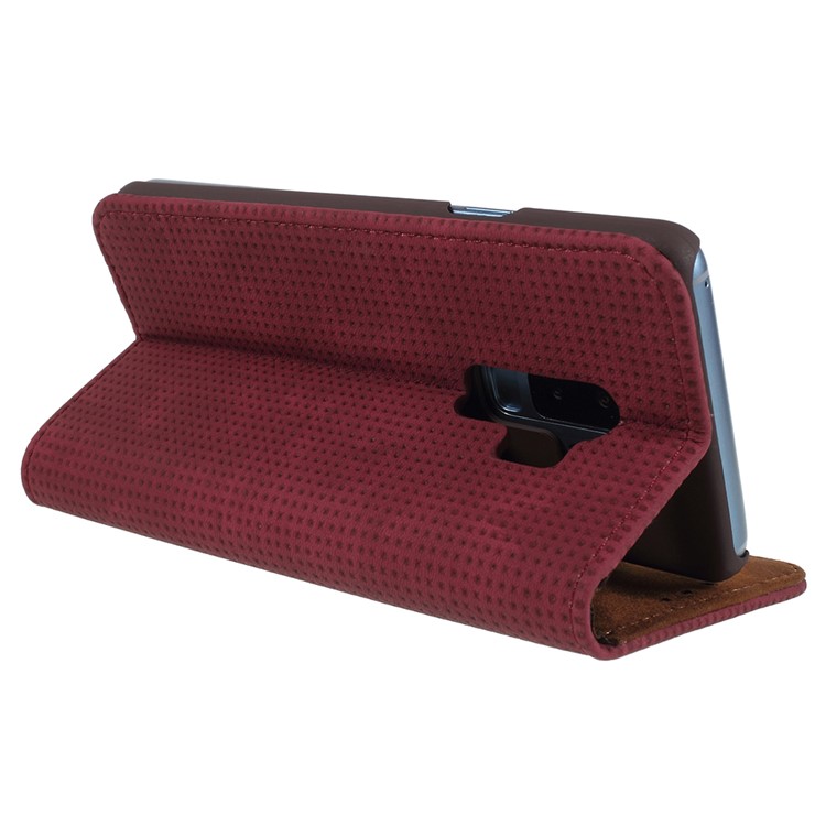 Mesh Pattern Retro Leather Wallet Stand Case for Samsung Galaxy S9 Plus SM-G965 - Red-5