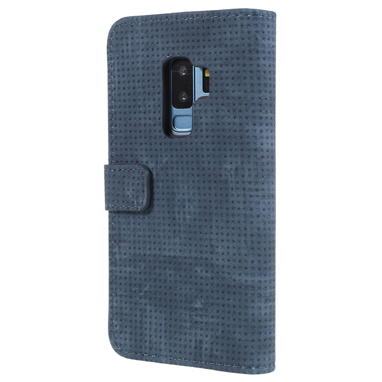 Mesh Pattern Retro Leather Wallet Stand Cover for Samsung Galaxy S9 Plus SM-G965 - Blue-3