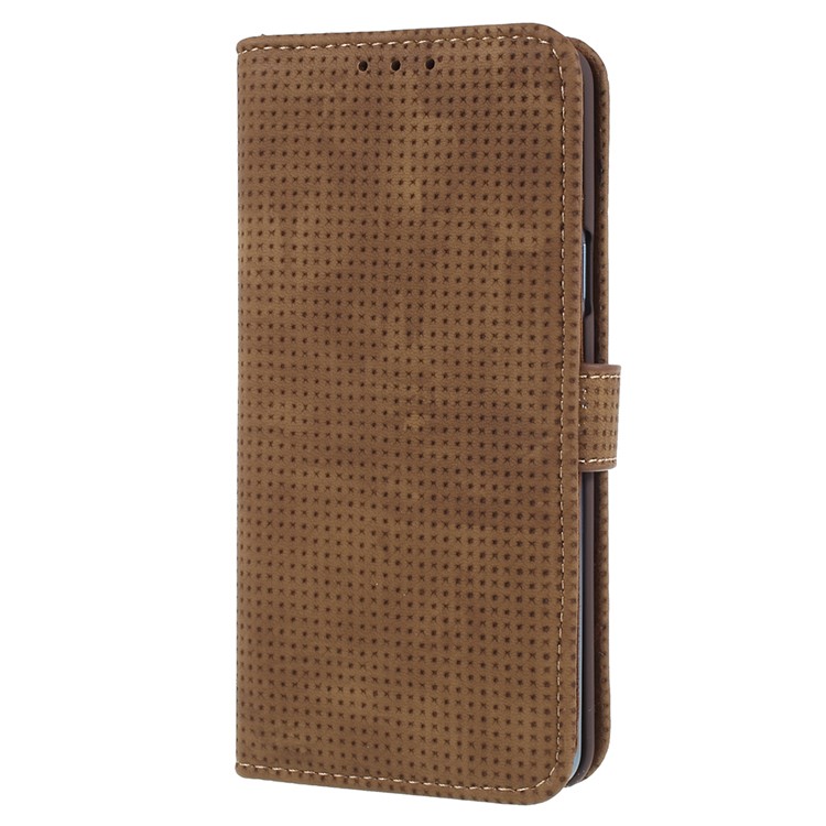 Mesh Pattern Retro Leather Wallet Stand Shell for Samsung Galaxy S9 Plus SM-G965 - Brown-2