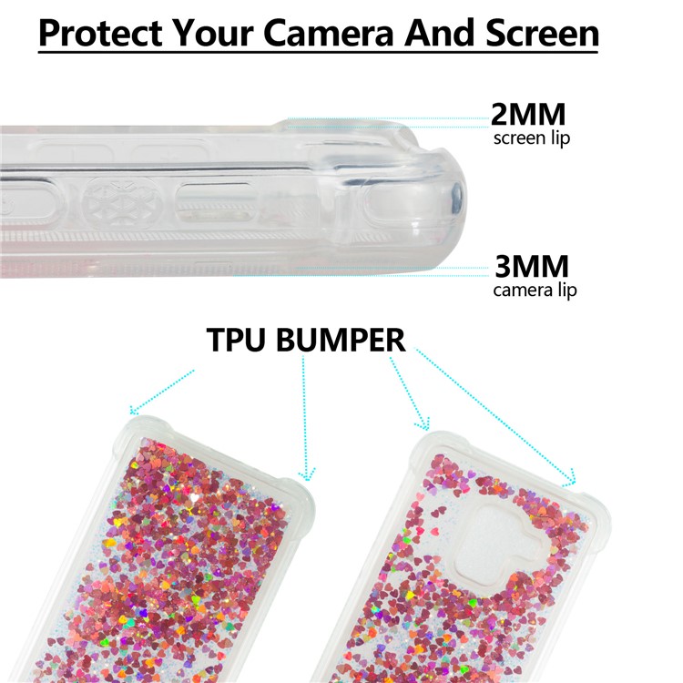 Dynamic Liquid Glitter Powder Heart Shaped Sequins Shockproof TPU Case for Samsung Galaxy A8 (2018) - Red-2