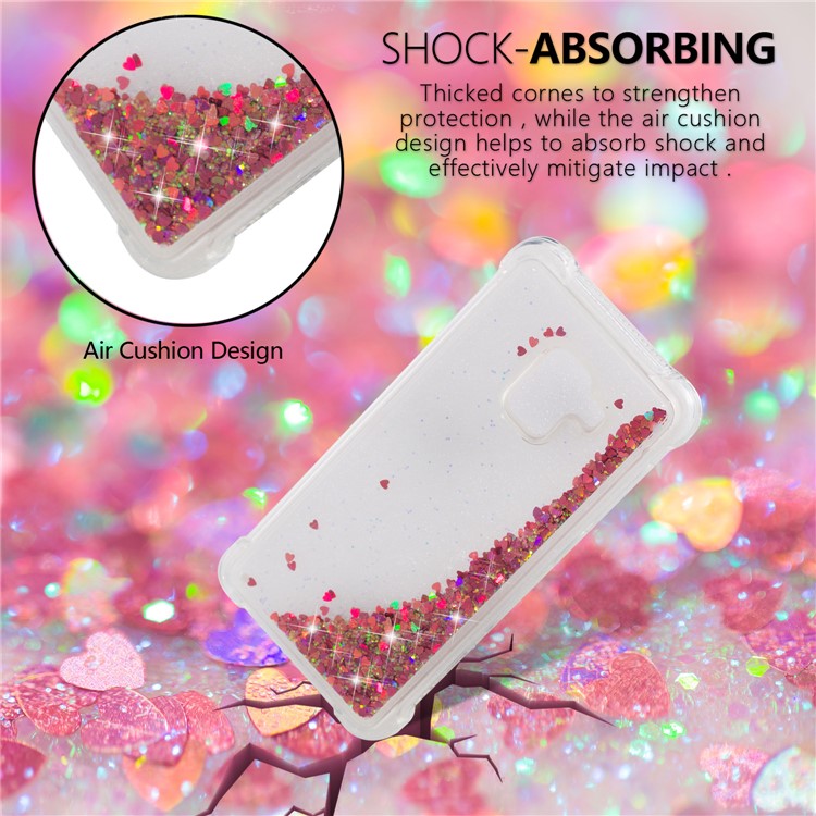 Dynamic Liquid Glitter Powder Heart Shaped Sequins Shockproof TPU Case for Samsung Galaxy A8 (2018) - Red-6
