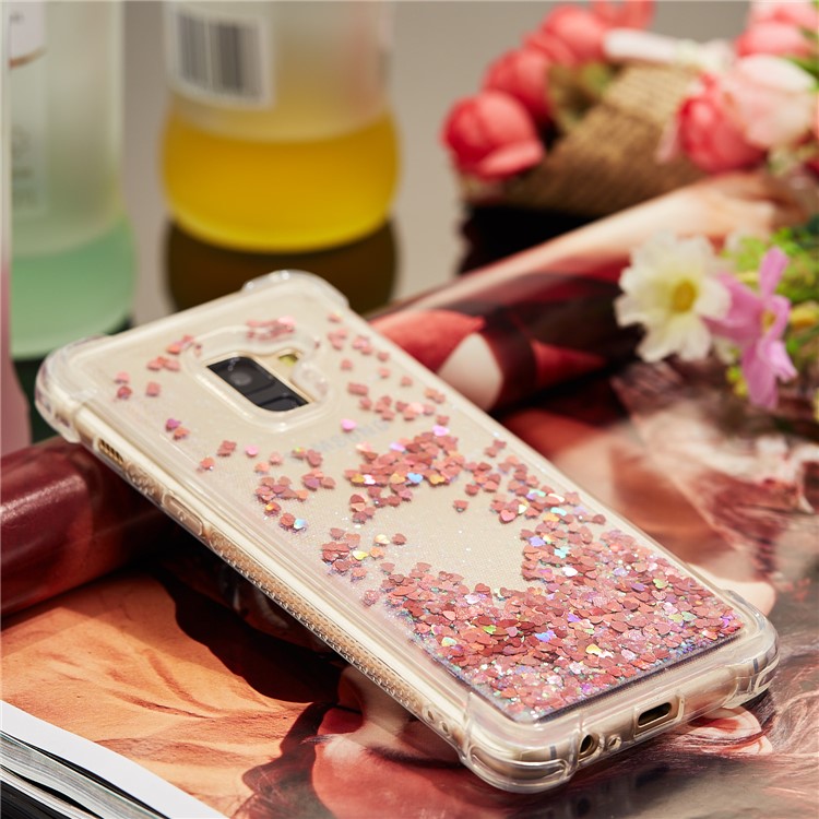 Dynamic Liquid Glitter Powder Heart Shaped Sequins Shockproof TPU Case for Samsung Galaxy A8 (2018) - Red-8