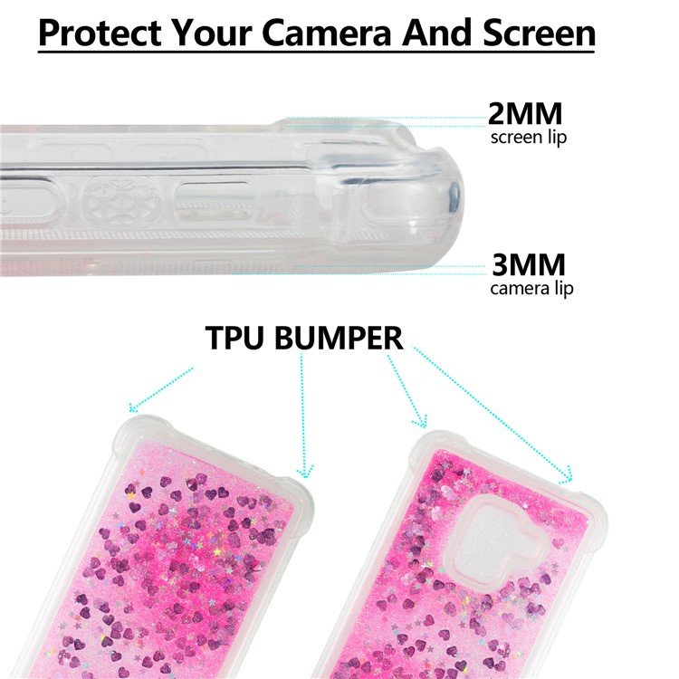 Dynamic Liquid Glitter Powder Heart Shaped Sequins Shockproof TPU Cover for Samsung Galaxy A8 (2018) - Rose-2