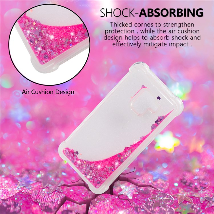 Dynamic Liquid Glitter Powder Heart Shaped Sequins Shockproof TPU Cover for Samsung Galaxy A8 (2018) - Rose-6