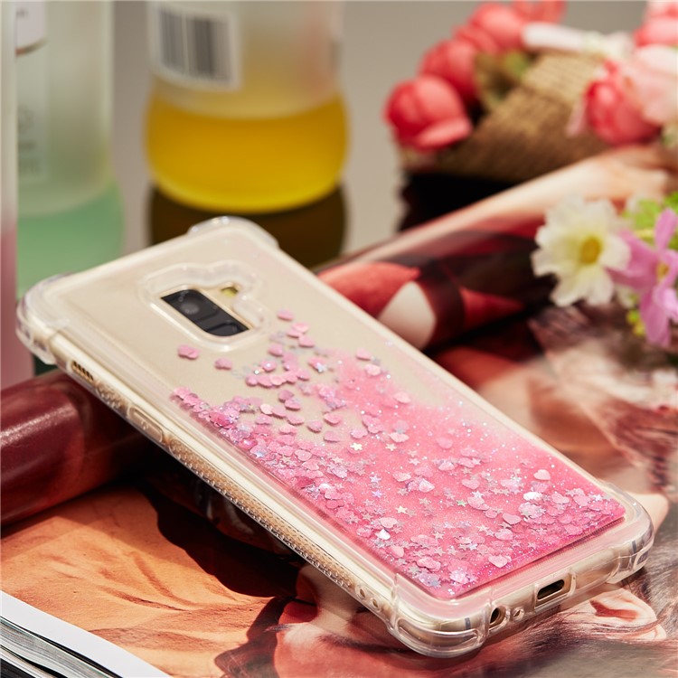 Dynamic Liquid Glitter Powder Heart Shaped Sequins Shockproof TPU Cover for Samsung Galaxy A8 (2018) - Rose-8
