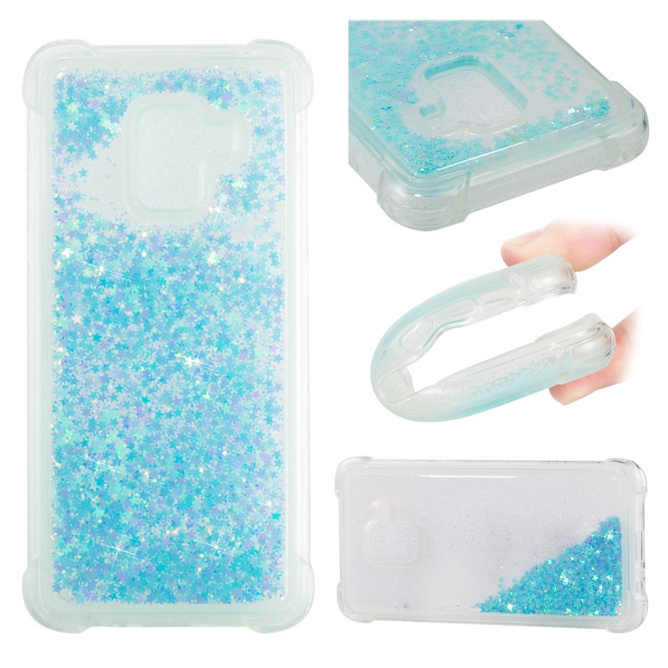 Dynamic Liquid Glitter Powder Heart Shaped Sequins Shockproof TPU Shell for Samsung Galaxy A8 (2018) - Baby Blue-1