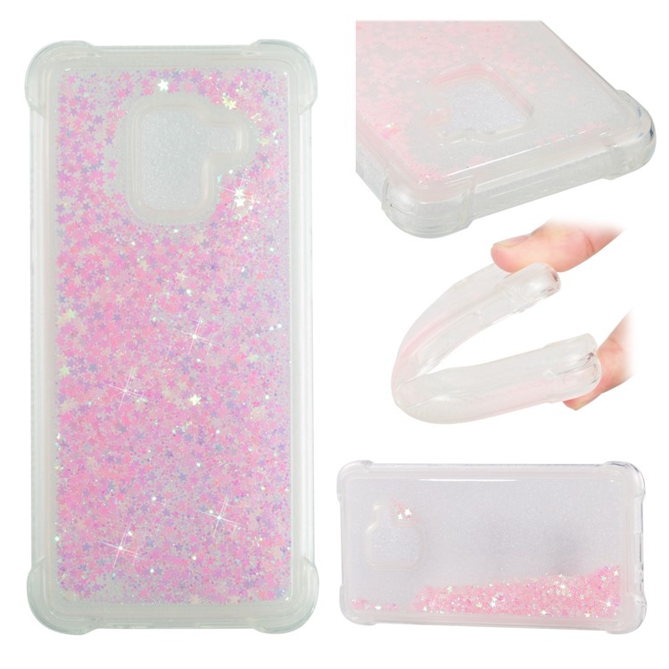 Dynamic Liquid Glitter Powder Heart Shaped Sequins Shockproof TPU Mobile Case for Samsung Galaxy A8 (2018) - Pink-1