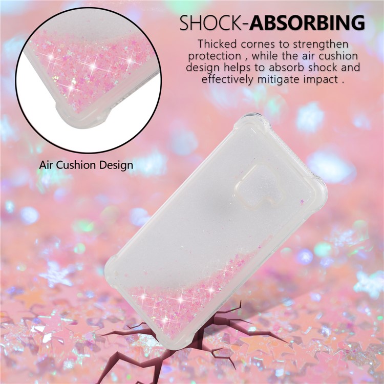 Dynamic Liquid Glitter Powder Heart Shaped Sequins Shockproof TPU Mobile Case for Samsung Galaxy A8 (2018) - Pink-6