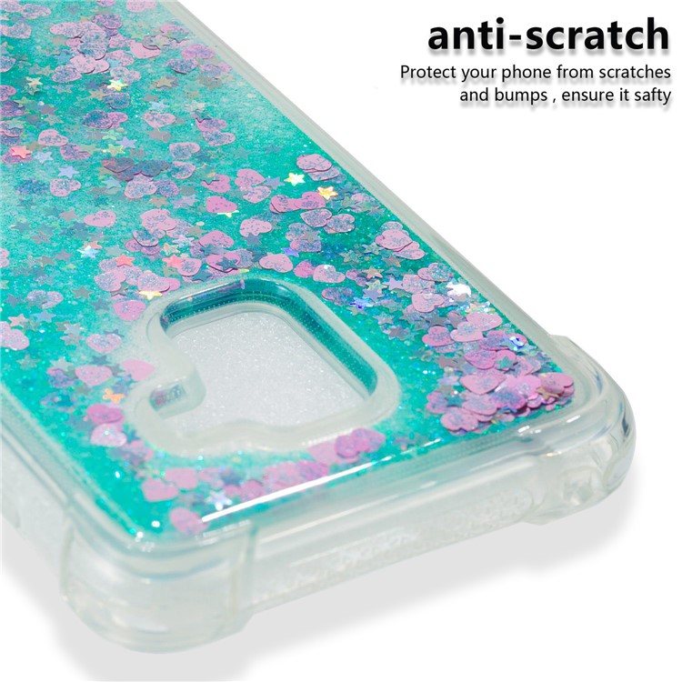 Dynamic Liquid Glitter Powder Heart Shaped Sequins Shockproof TPU Phone Casing for Samsung Galaxy A8 (2018) - Cyan-2