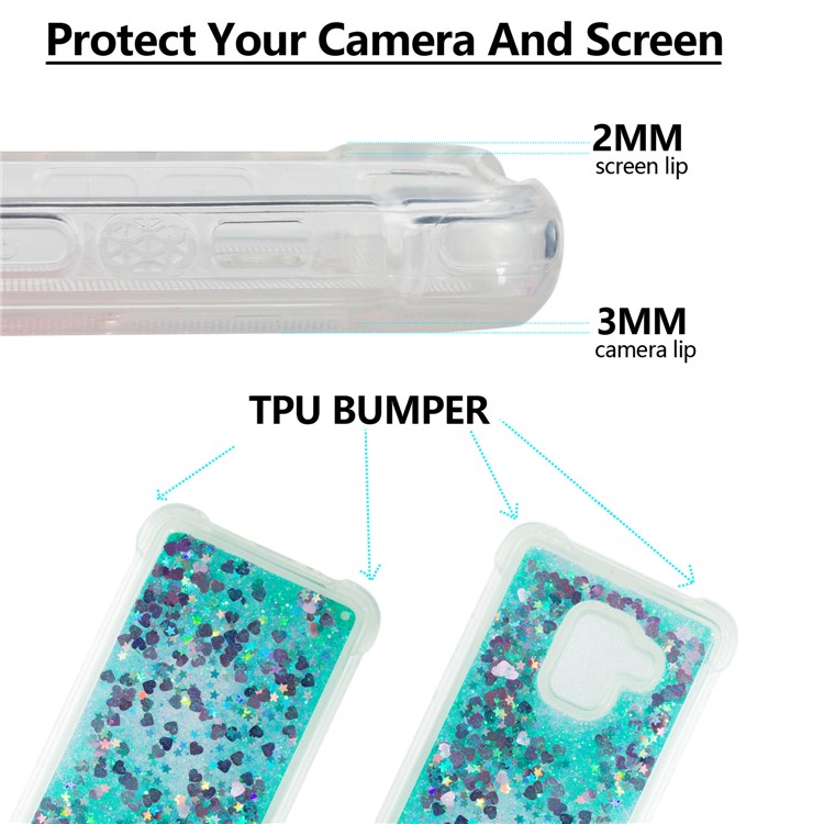 Dynamic Liquid Glitter Powder Heart Shaped Sequins Shockproof TPU Phone Casing for Samsung Galaxy A8 (2018) - Cyan-3