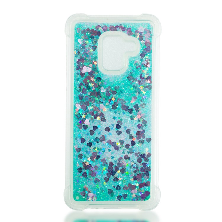 Dynamic Liquid Glitter Powder Heart Shaped Sequins Shockproof TPU Phone Casing for Samsung Galaxy A8 (2018) - Cyan-4
