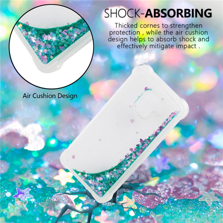 Dynamic Liquid Glitter Powder Heart Shaped Sequins Shockproof TPU Phone Casing for Samsung Galaxy A8 (2018) - Cyan-6